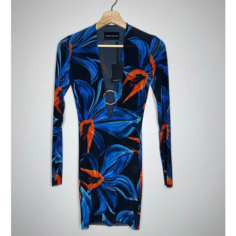 Louisa Ballou Nwt Helios Long Sleeve Mesh Mini Dress Blue, Red & Black Size Xs — image 2 of 8
